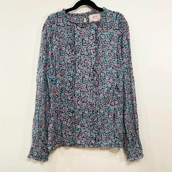 EUC Anthro Banjanan 100% Cotton Pintuck Floral Blouse Teal Pink XS $280 - Picture 1 of 6
